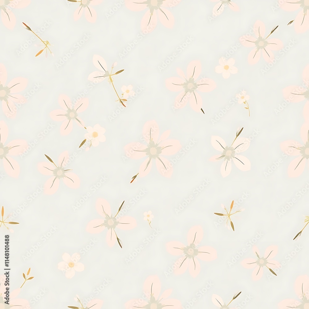 Pastel Floral Pattern: Delicate blush pink and gold flowers scattered on a soft gray background. A charming and subtle seamless pattern perfect for textile design, wallpaper, and more. Pastel Floral Pattern: Delicate blush pink and gold flowers scattered on a soft gray background. A charming and subtle seamless pattern perfect for textile design, wallpaper, and more.