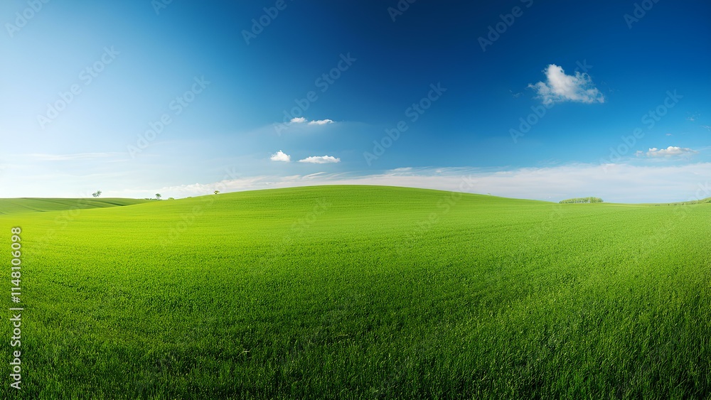 Expanse of green fields, valley of hills. Green hills, meadows under blue sky, panorama. Expanse of green fields, valley of hills. Green hills, meadows under blue sky, panorama.