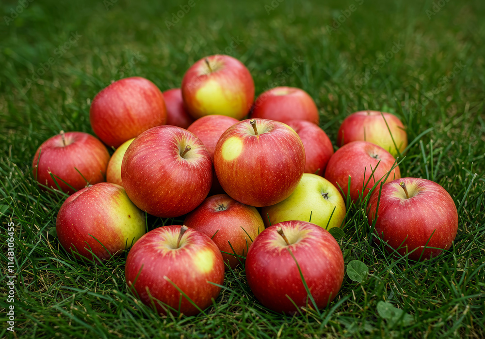 Fresh Organic Apples Resting in Summer Grass Fresh Organic Apples Resting in Summer Grass