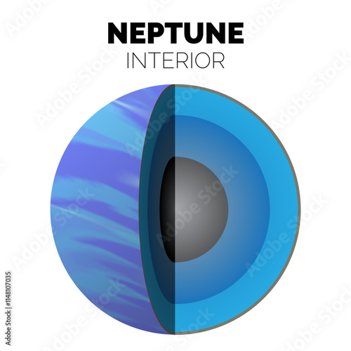 Neptune Planet Interior or Layers of the Neptune with  Rocky Core, Icy Mantle and Atmosphere Isolated Illustration