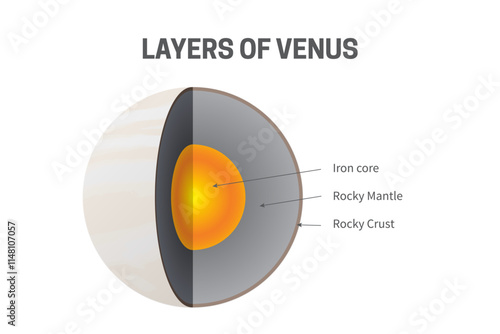 Layers of Venus - Iron Core, Rocky Mantle and Rocky Crust Infographic Illustration