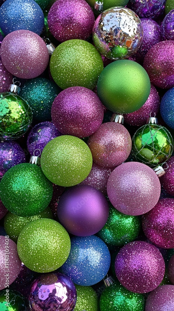 Glittery Christmas Ornaments  Purple  Green   Silver Festive Balls