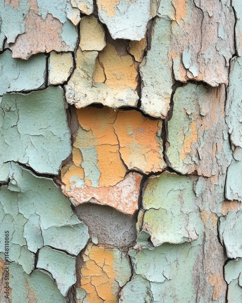 Fototapeta premium Close-up of peeling, multicolored tree bark.