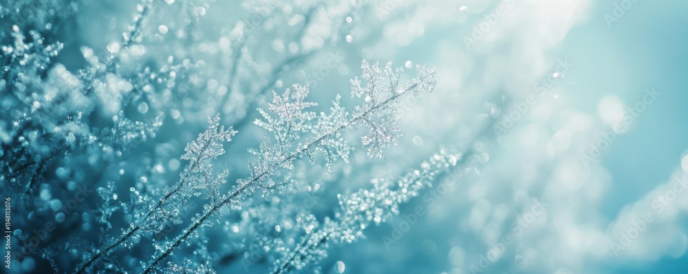 Light blue background, snowflakes, delicate details, macro photography Light blue background, snowflakes, delicate details, macro photography