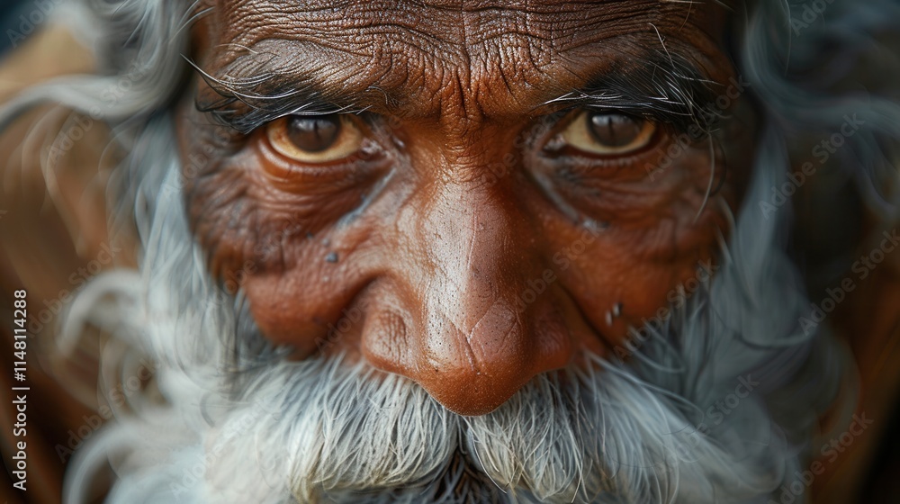 Elderly man with deep-set eyes and a weathered face displays wisdom and resilience while gazing thoughtfully at the world around him in a close-up portrait Elderly man with deep-set eyes and a weathered face displays wisdom and resilience while gazing thoughtfully at the world around him in a close-up portrait