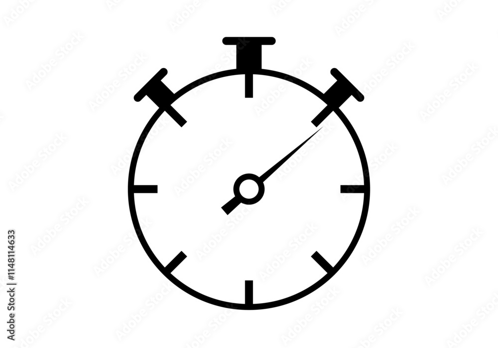 Icono negro de cronometro analógico en fondo blanco Icono negro de cronometro analógico en fondo blanco