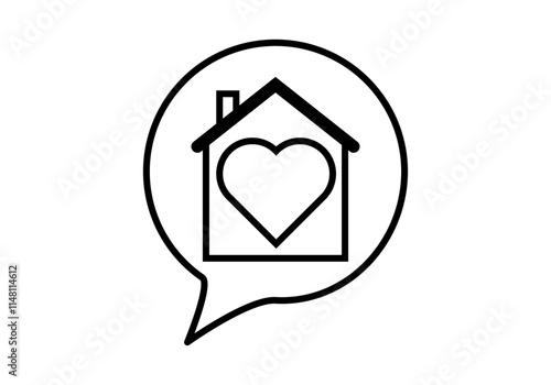 Icono negro de bocadillo con casa con corazón de me gusta casa