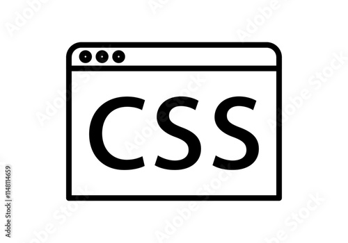 Icono negro de código css en ventana