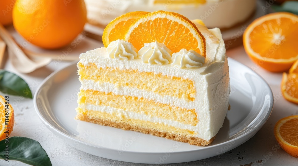 Delicious Orange Layer Cake with Fresh Orange Slices and Cream Delicious Orange Layer Cake with Fresh Orange Slices and Cream