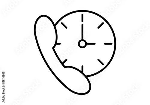 Icono negro de reloj con teléfono de horario