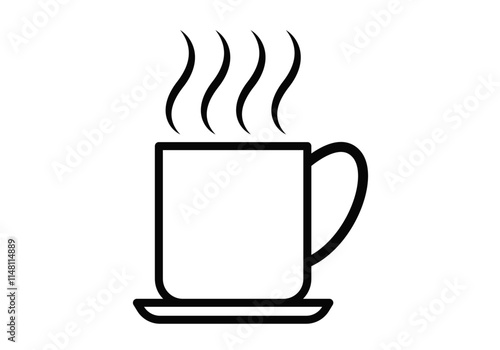 Icono negro de café caliente en fondo blanco