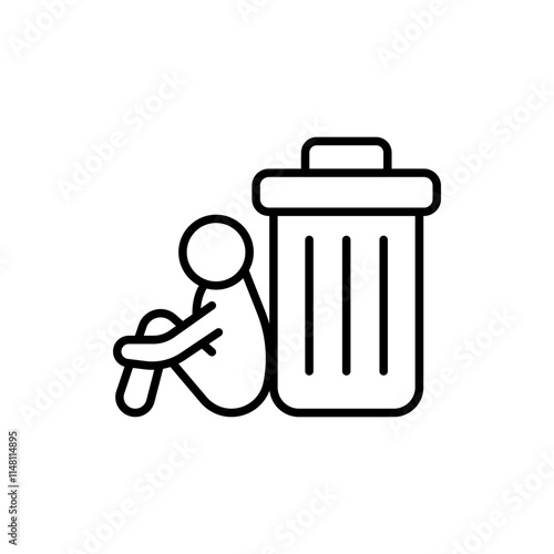 Homeless outline icons, minimalist vector illustration ,simple transparent graphic element .Isolated on white background