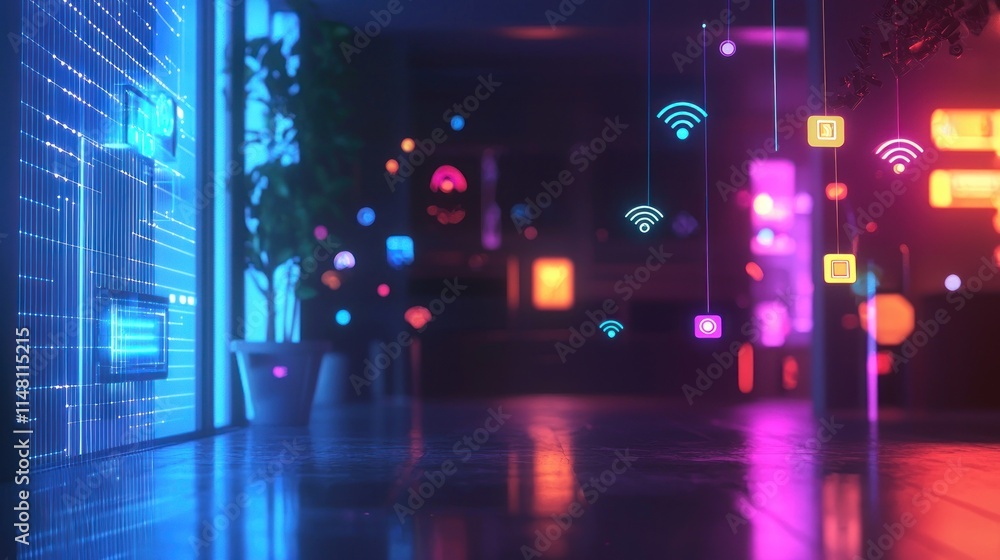 Smart Home Futuristic Interior Design: Neon Lights and Wireless Connectivity Smart Home Futuristic Interior Design: Neon Lights and Wireless Connectivity