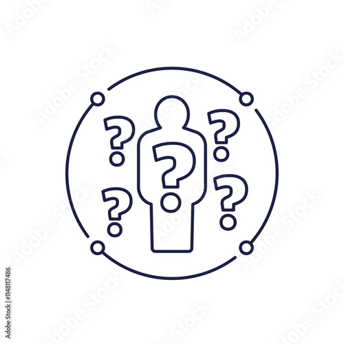 Confusion and uncertainty line icon with person