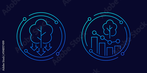 deforestation icons, decrease in forest areas, linear design