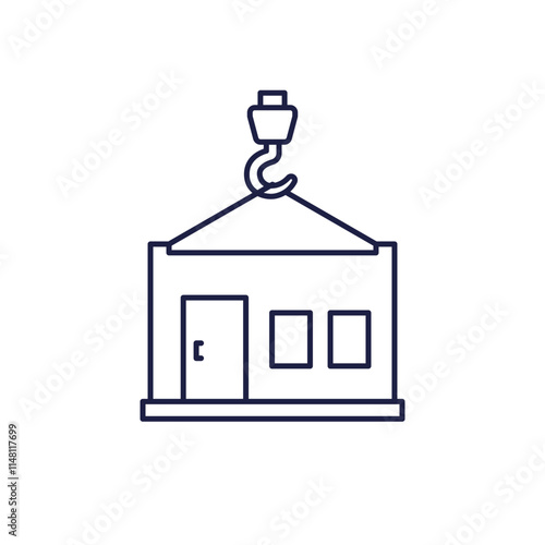 modular house icon, prefabricated building line vector