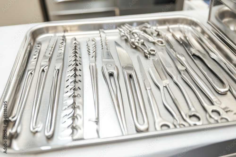 Surgical precision instruments showcase hospital operating room medical equipment sterile environment close-up view sharp tool array for efficient surgeries Surgical precision instruments showcase hospital operating room medical equipment sterile environment close-up view sharp tool array for efficient surgeries