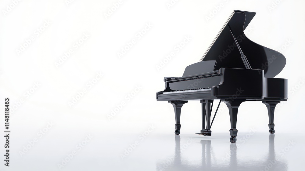 black grand piano isolated on white background with copy space on the right side black grand piano isolated on white background with copy space on the right side