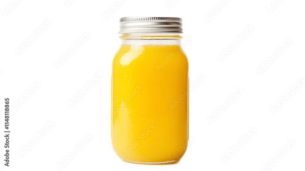 Fresh Homemade Orange Juice in a Glass Jar on White Background Fresh Homemade Orange Juice in a Glass Jar on White Background