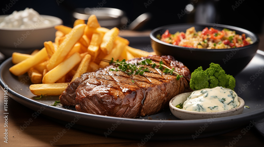 Steak Frites Isolated on Transparent Background - Classic French Dish with Grilled Steak and Crispy Fries for Food Photography and Culinary Design Steak Frites Isolated on Transparent Background - Classic French Dish with Grilled Steak and Crispy Fries for Food Photography and Culinary Design