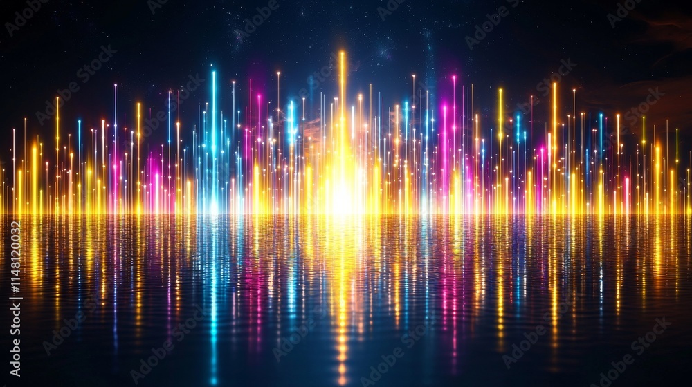 Vibrant music cover event with neon waveforms modern electronic beats digital landscape futuristic viewpoint Vibrant music cover event with neon waveforms modern electronic beats digital landscape futuristic viewpoint