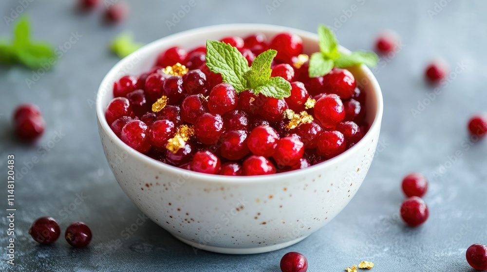 Fresh Red Berries with Mint Decoration in Elegant Bowl Presentation Fresh Red Berries with Mint Decoration in Elegant Bowl Presentation