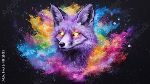 Purple fox portrait in vibrant cosmic nebula. photo