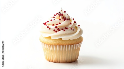  Festive New Year's Cupcake with Creamy Frosting and a Festive Candle on a Clean White Background