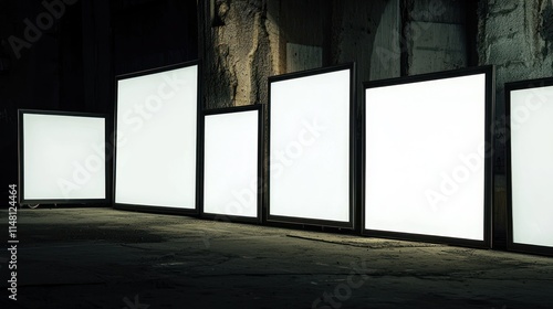 Blank Illuminated Frames in Urban Setting photo