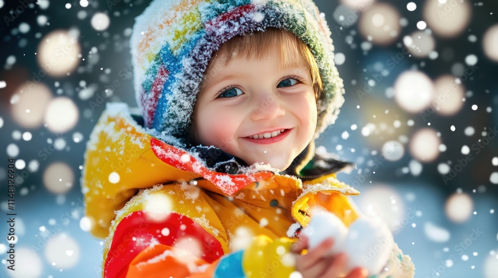 Joyful Child in Colorful Jacket Enjoying a Snowy Winter Day Joyful Child in Colorful Jacket Enjoying a Snowy Winter Day