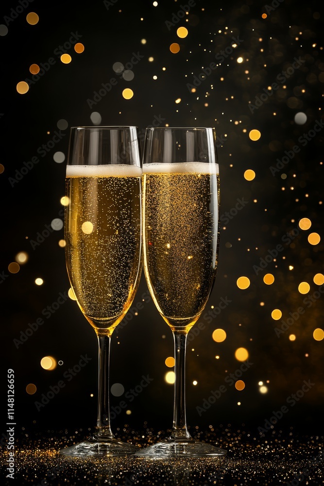 glass of champagne on christmas festive table, Generative AI, glass of champagne on christmas festive table, Generative AI,