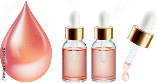 Pink facial serum skincare and makeup cosmetic product sample.skin.Pink water drop  gel stroke swatch,Mesh gradient wes used