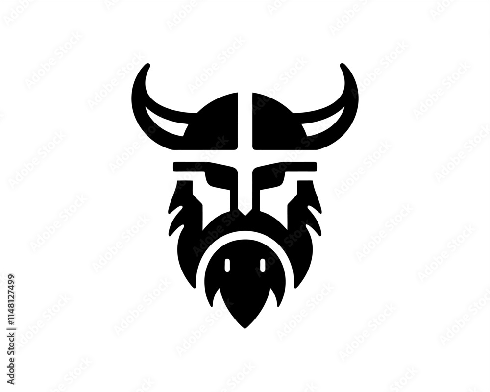 Fototapeta premium Viking Logo Design Vector Template. Nordic Viking logo. Viking face warrior modern simple logo. Viking Head Vector Illustration. Silhouette Nordic warrior symbol.
