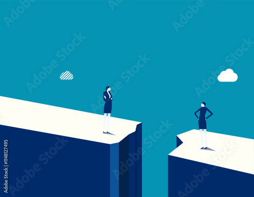 Business team with bridging the gap. Business ruined vector flat style