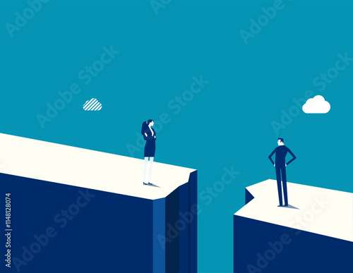 Business team with bridging the gap. Business ruined vector flat style