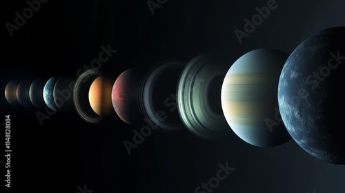 A visual representation of the solar system's planets in a linear arrangement. photo