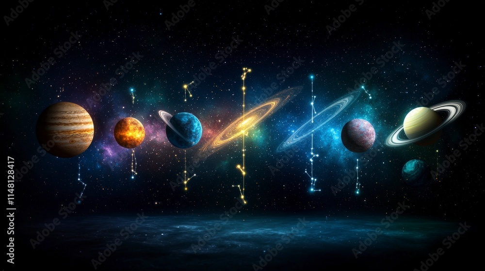 Fototapeta premium Celestial Bodies Planets Stars Constellations Galaxy Nebula Space Exploration Astro