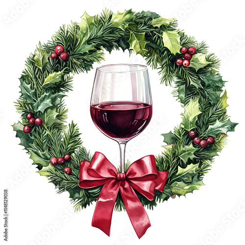 Christmas Red Wine Clipart Vector Illustration