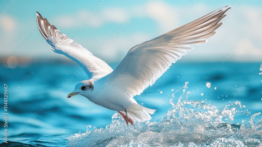 Obraz premium seagulls catching fish on the surface of the sea