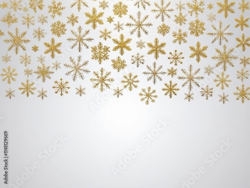 Snowflake golden pattern background. Gold snowfall on white background 3