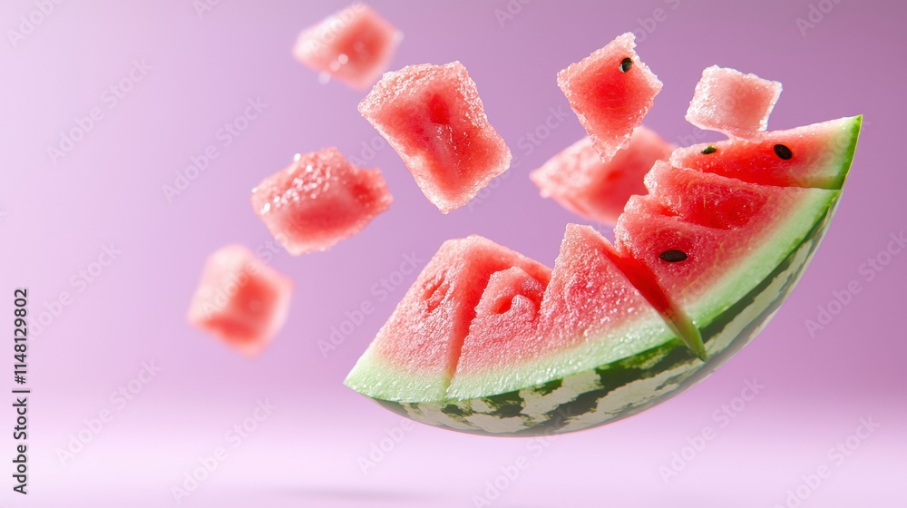 Juicy Watermelon Slices Levitating Summer Food Photography Juicy Watermelon Slices Levitating Summer Food Photography