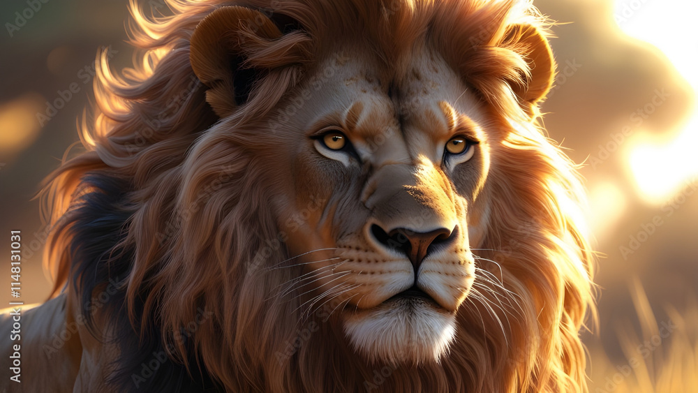 Majestic Lion in the Golden Afternoon A Hyper-Realistic Portrait Majestic Lion in the Golden Afternoon A Hyper-Realistic Portrait