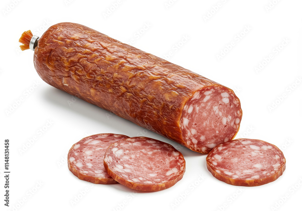 Smoked sausage salami isolated on white background Smoked sausage salami isolated on white background