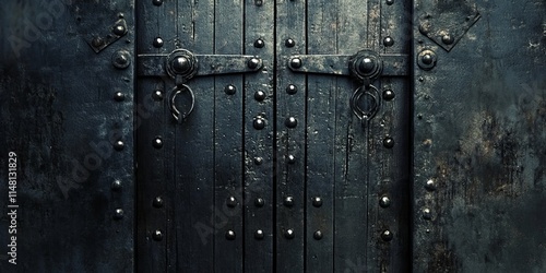 Close-up of a weathered iron door with rivets, showcasing rustic charm and vintage architectural design.