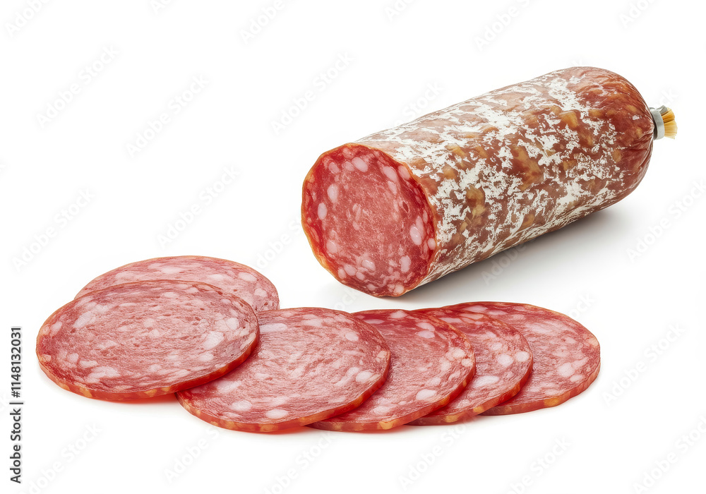 Smoked sausage salami isolated on white background Smoked sausage salami isolated on white background