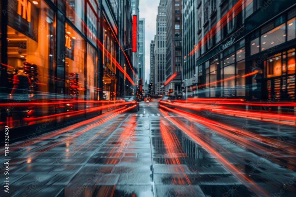 Busy urban street at dusk with vibrant car lights creating dynamic trails in the cityscape Busy urban street at dusk with vibrant car lights creating dynamic trails in the cityscape