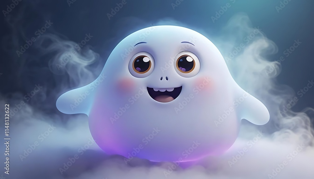Cute cartoon ghost floats in a cloud of smoke. Cute cartoon ghost floats in a cloud of smoke.