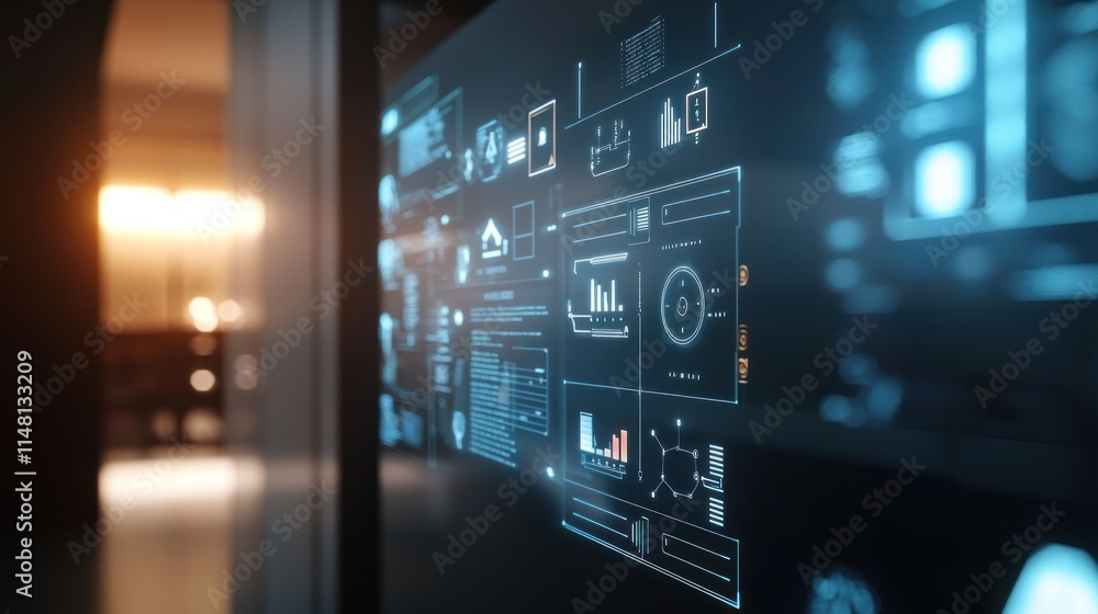 Futuristic Interface: Digital Dashboard Displaying Data and Analytics Futuristic Interface: Digital Dashboard Displaying Data and Analytics