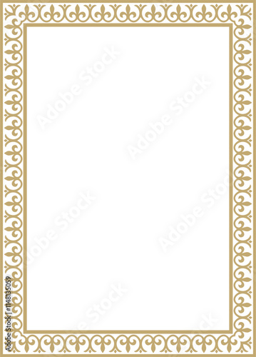 Vector golden square classic byzantine ornament. Rectangle, border, Ancient Greece, Eastern Roman Empire frame. Decoration of the Russian Orthodox Church
