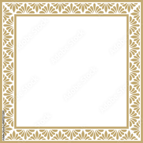 Vector golden square classic byzantine ornament. Rectangle, border, Ancient Greece, Eastern Roman Empire frame. Decoration of the Russian Orthodox Church